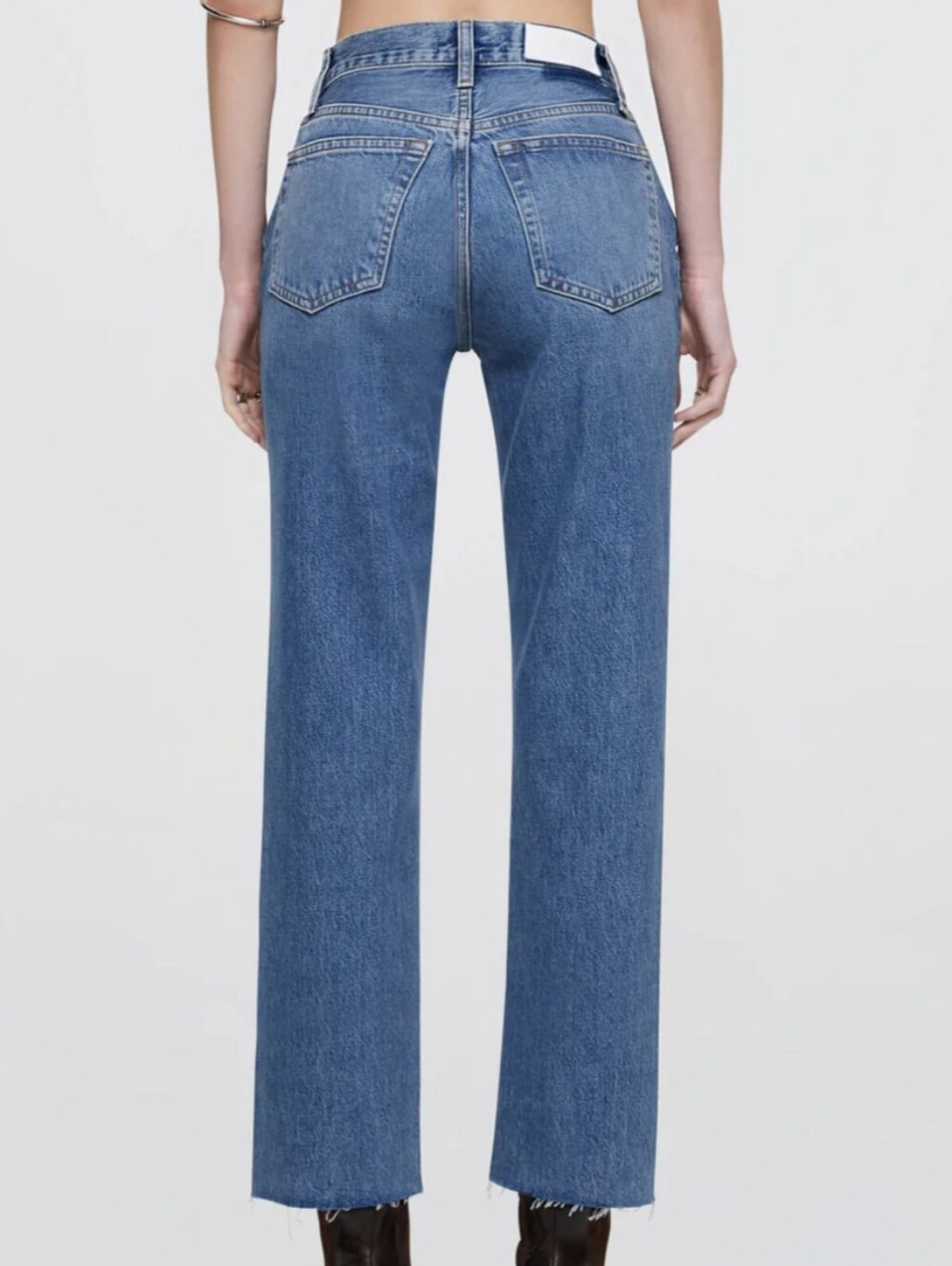Re/Done blue 70s ultra high rise raw hem stove pipe jeans - Picture 3 of 13